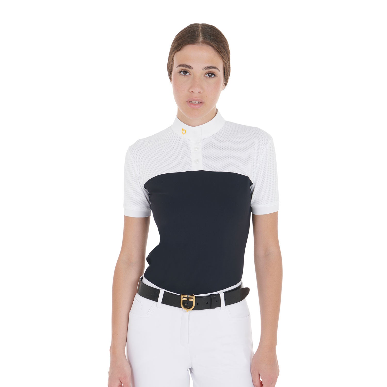 Equestro Women's slim fit polo shirt in technical fabric and mesh