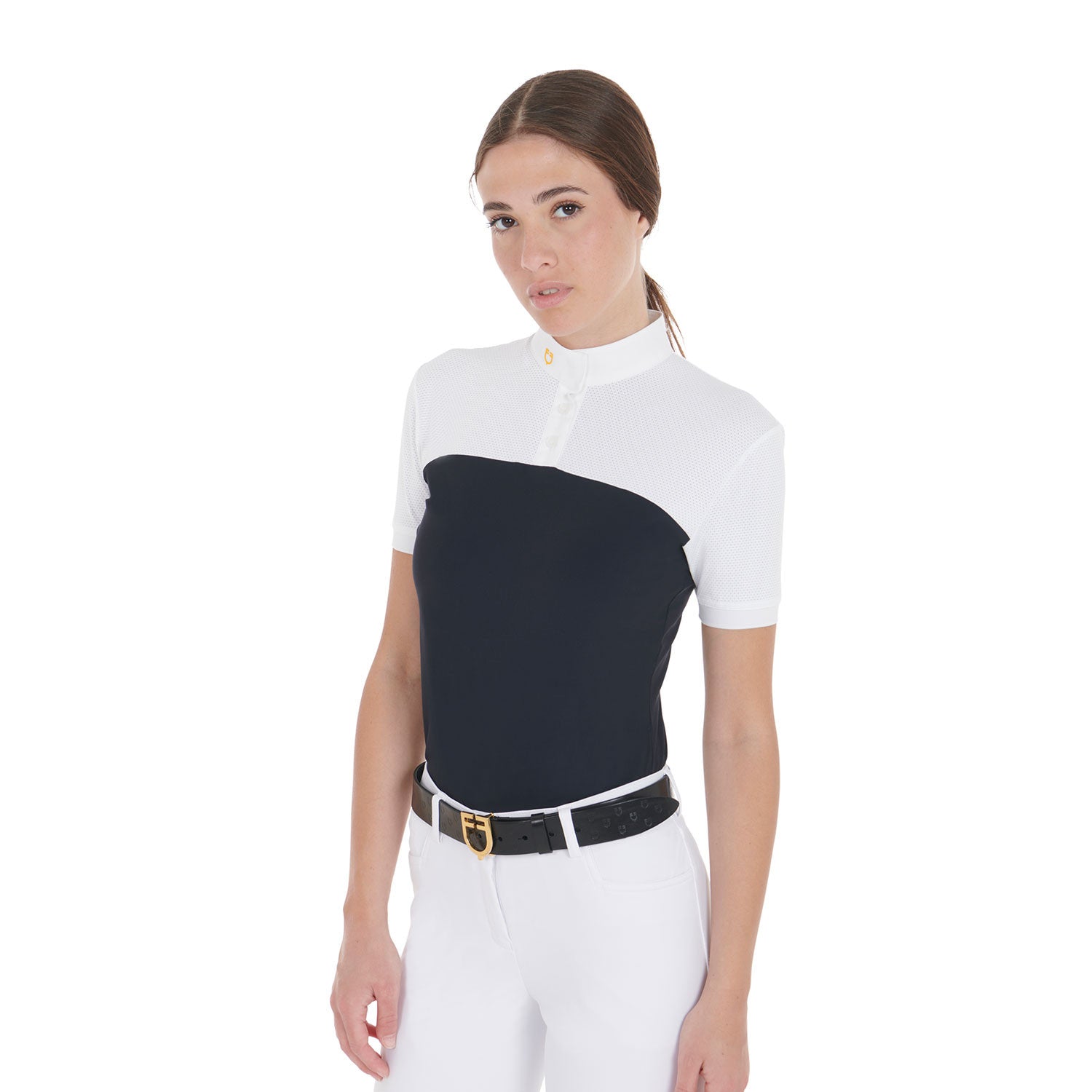 Women's slim fit polo shirt in technical fabric and mesh