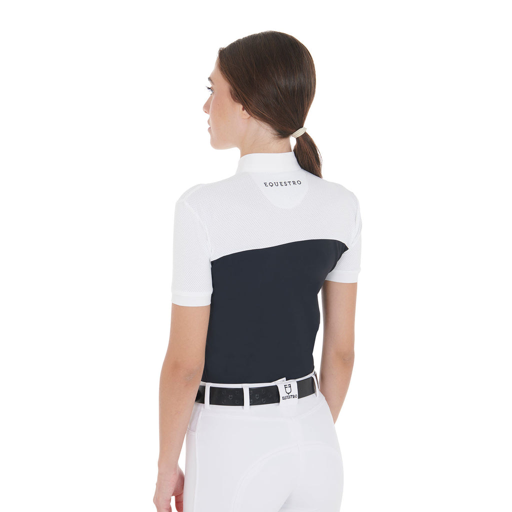 Women's slim fit polo shirt in technical fabric and mesh
