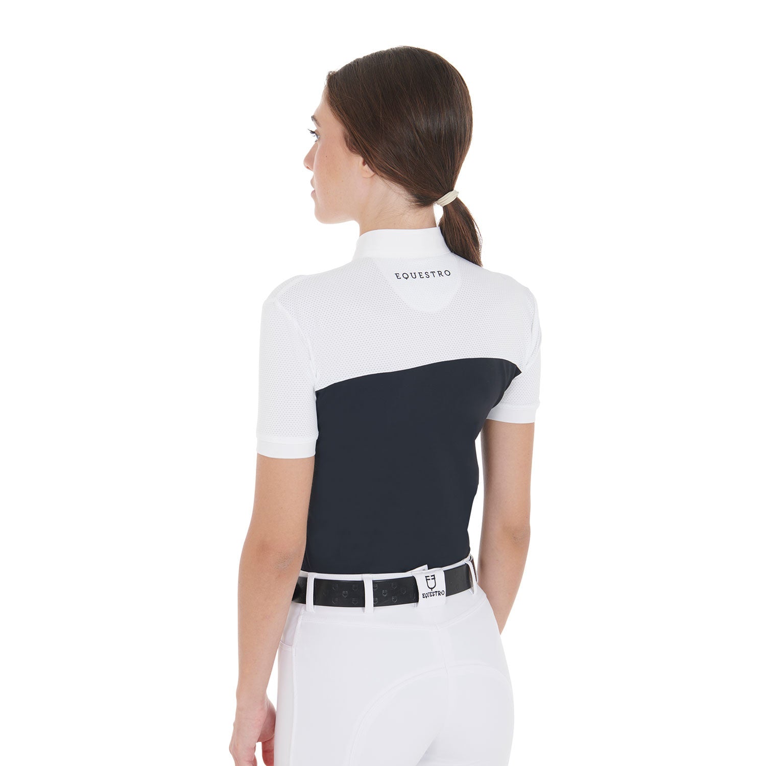 Women's slim fit polo shirt in technical fabric and mesh