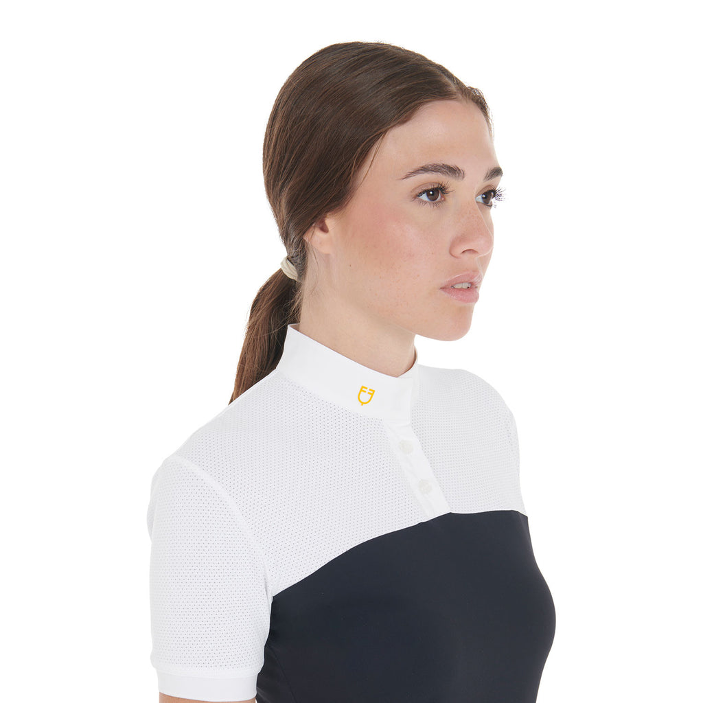 Women's slim fit polo shirt in technical fabric and mesh