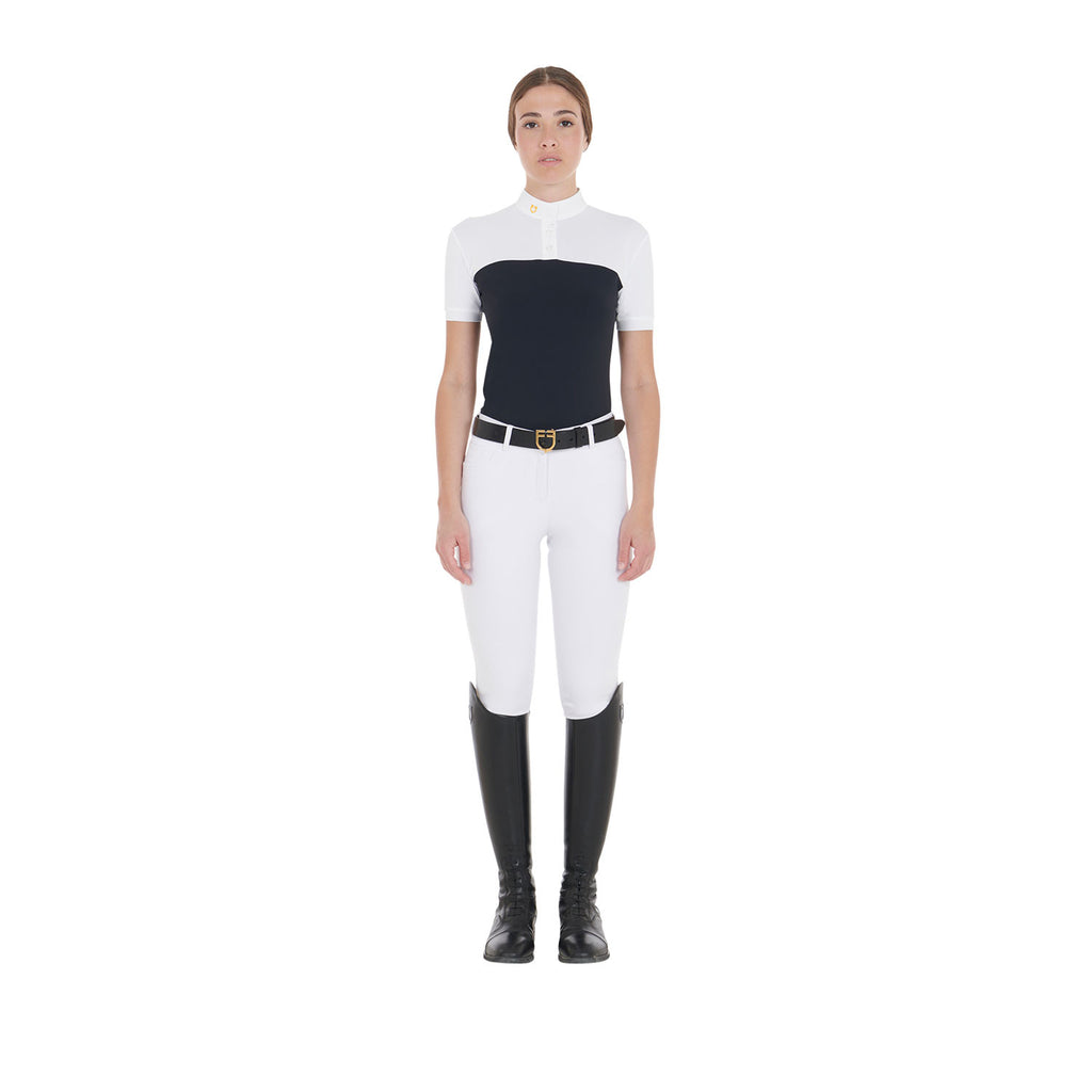 Women's slim fit polo shirt in technical fabric and mesh