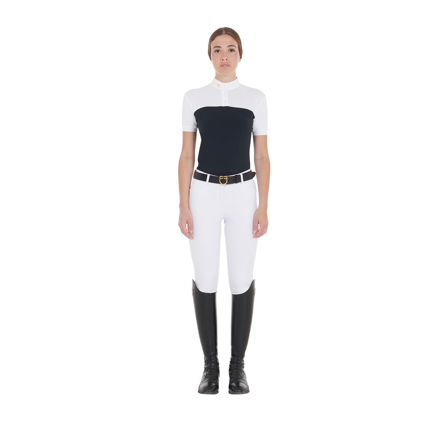 Women's slim fit polo shirt in technical fabric and mesh