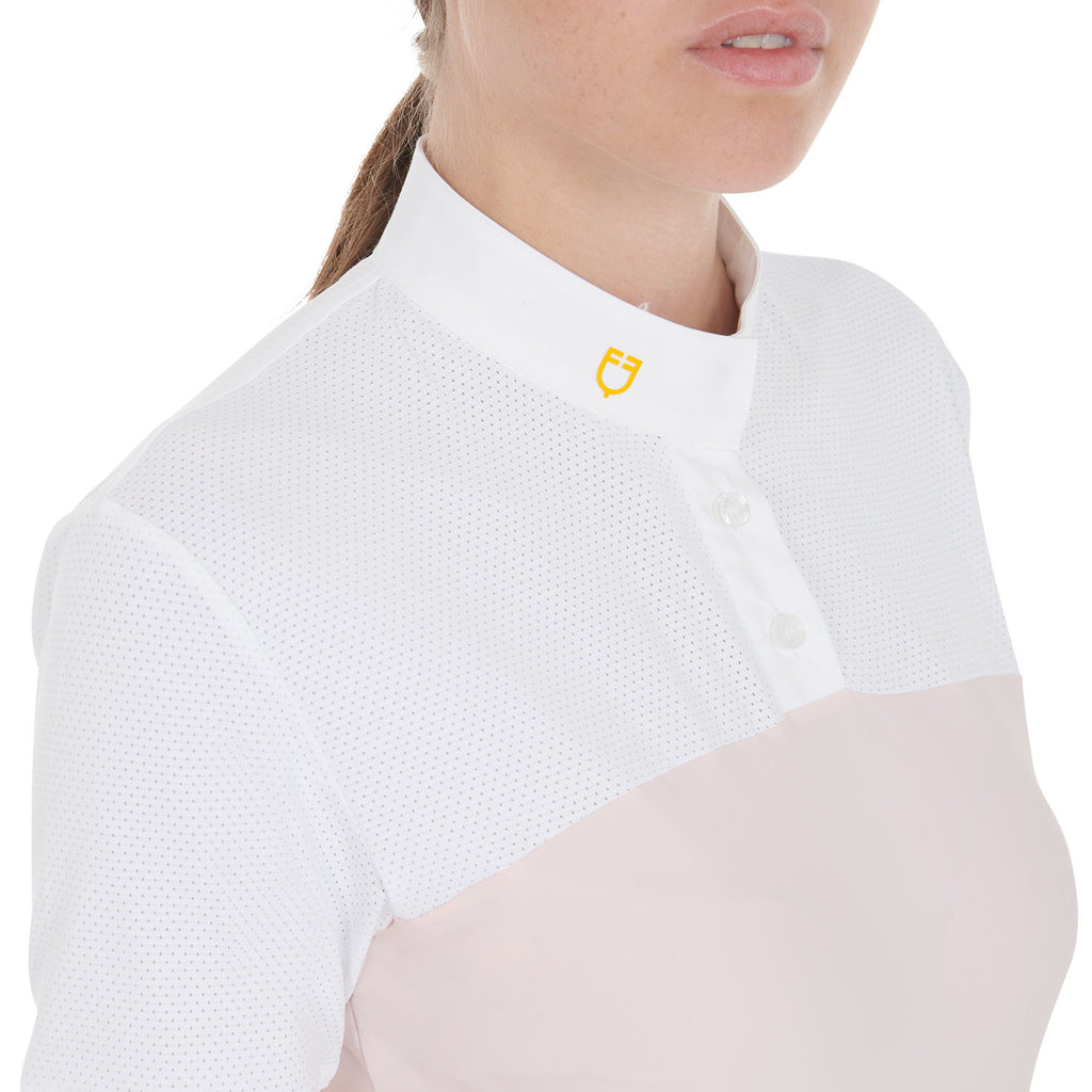 Women's slim fit polo shirt in technical fabric and mesh