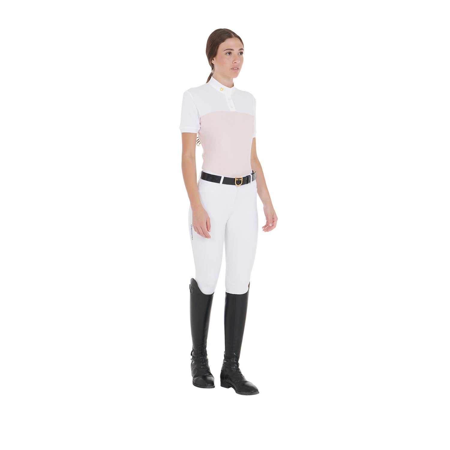 Women's slim fit polo shirt in technical fabric and mesh