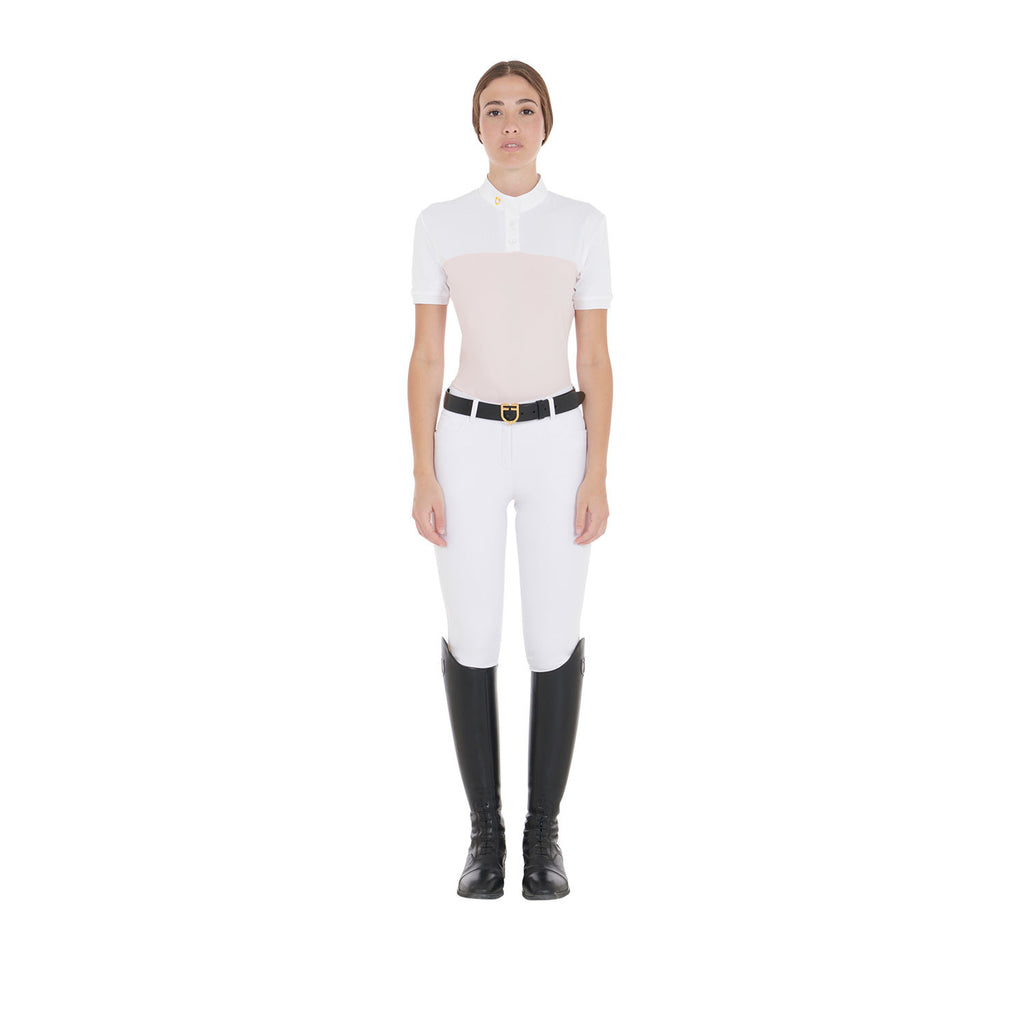 Women's slim fit polo shirt in technical fabric and mesh
