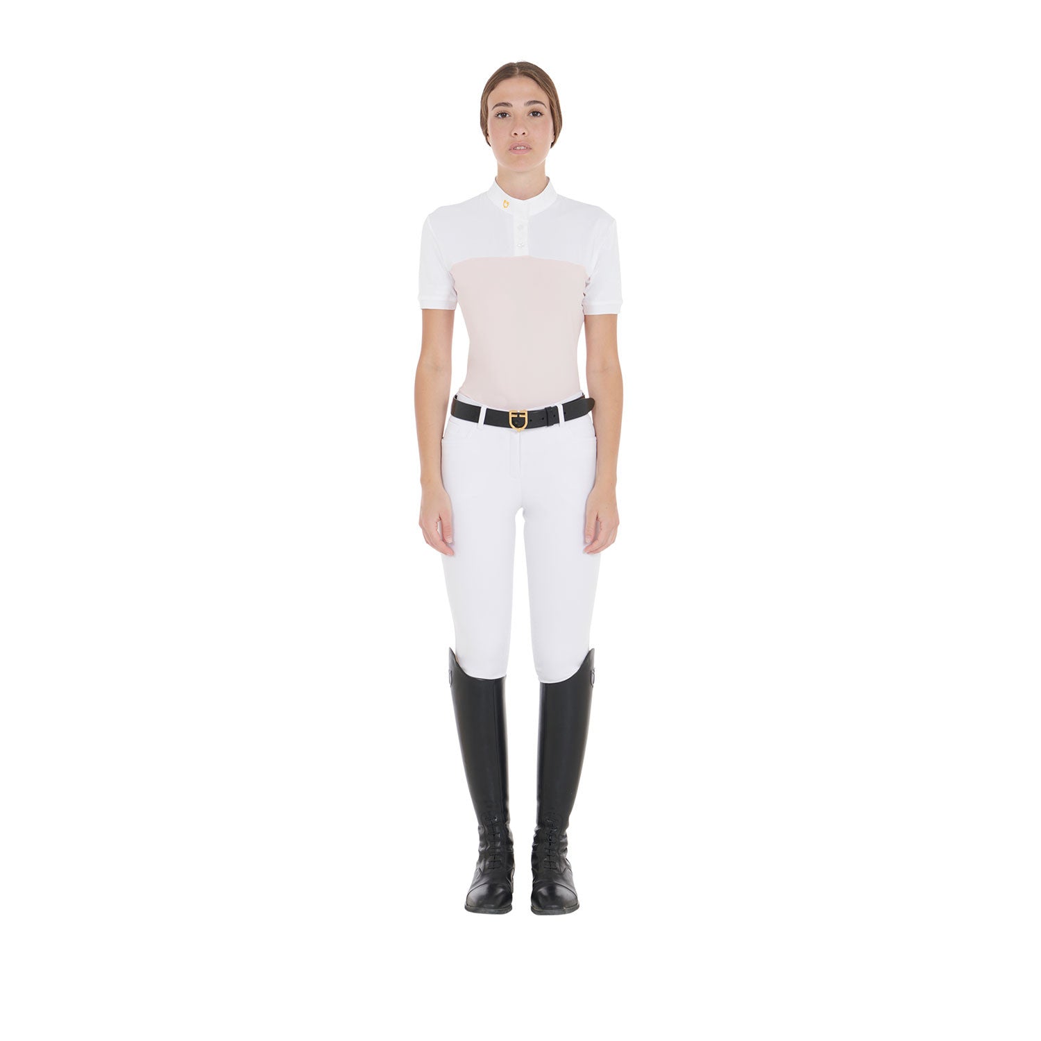 Women's slim fit polo shirt in technical fabric and mesh