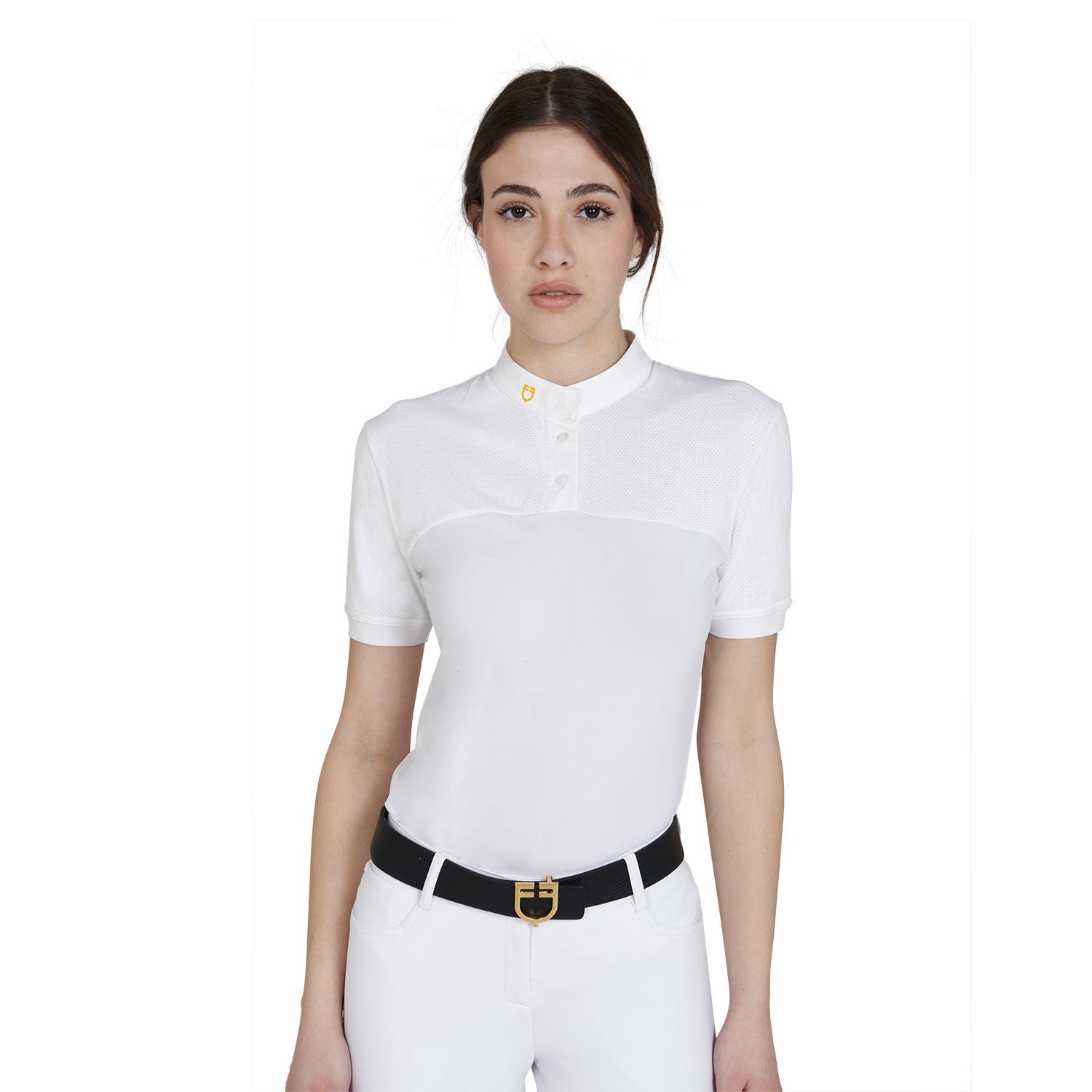 Equestro Women's slim fit polo shirt in technical fabric and mesh