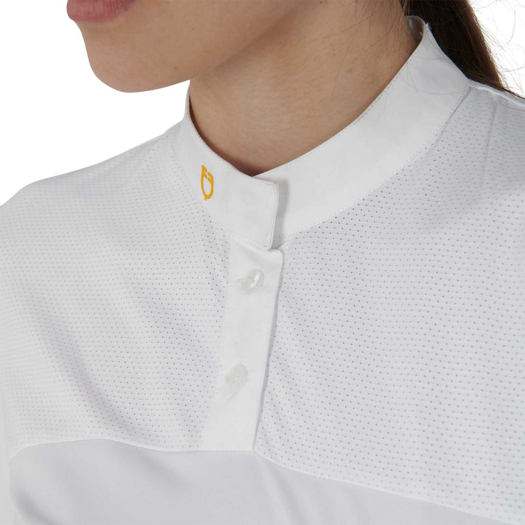 Women's slim fit polo shirt in technical fabric and mesh