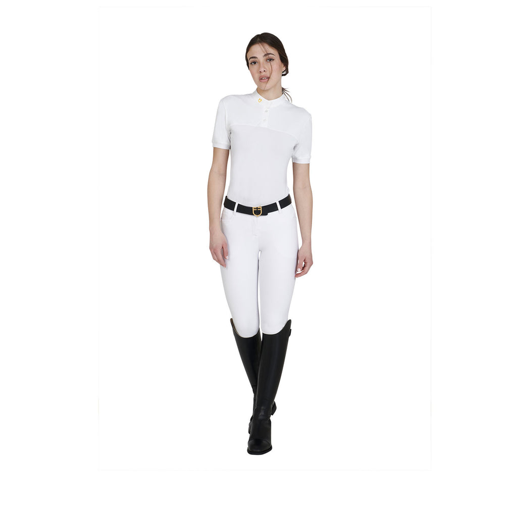 Women's slim fit polo shirt in technical fabric and mesh