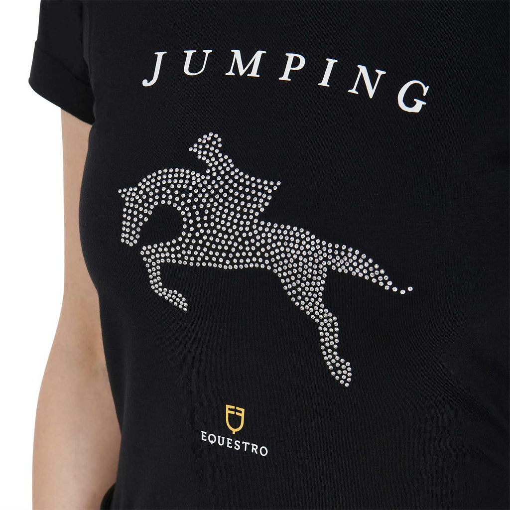 Women's slim fit t-shirt jumping with rhinestone