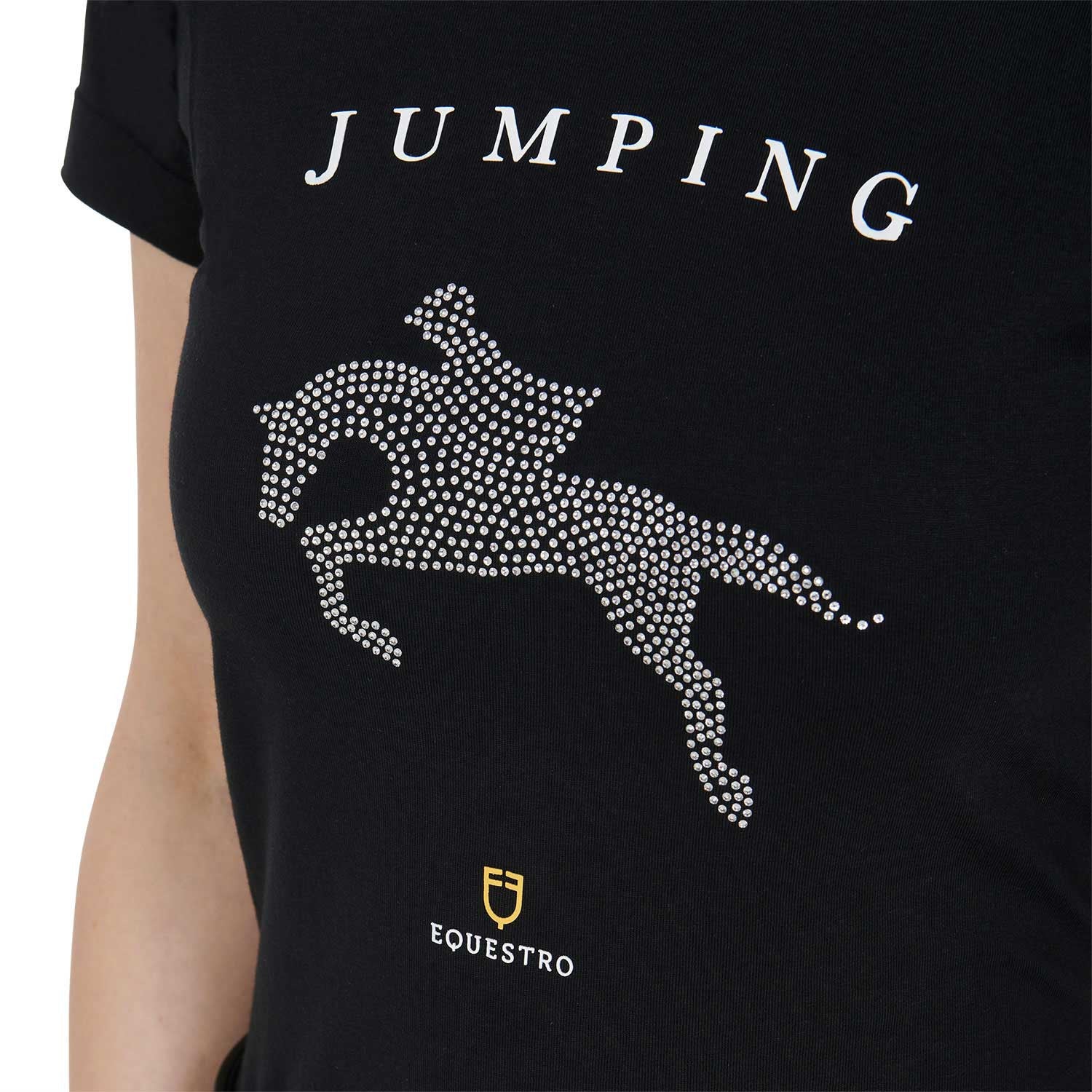 Women's slim fit t-shirt jumping with rhinestone