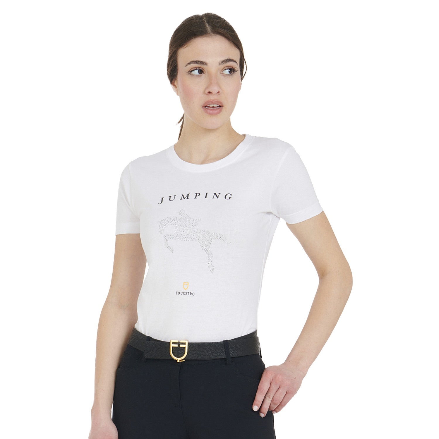 Equestro Women's slim fit t-shirt jumping with rhinestone