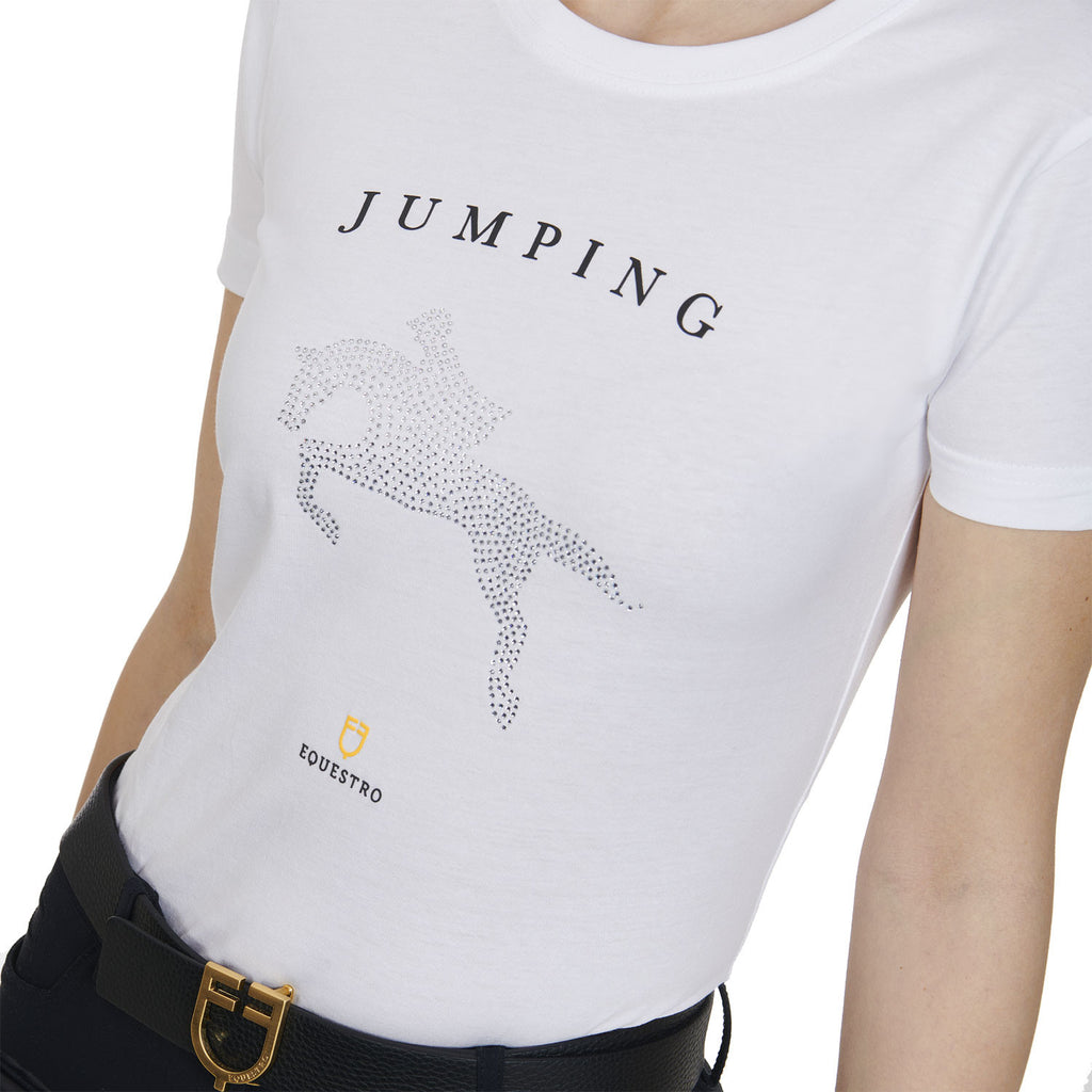 Women's slim fit t-shirt jumping with rhinestone