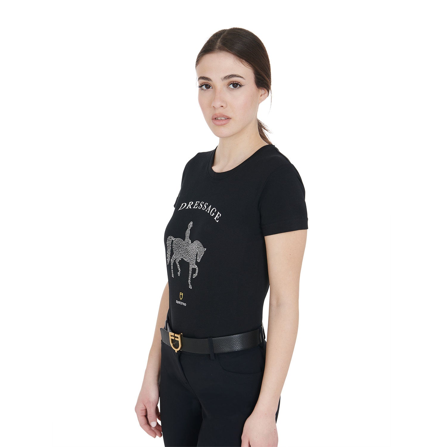 Women's slim fit t-shirt dressage with rhinestone