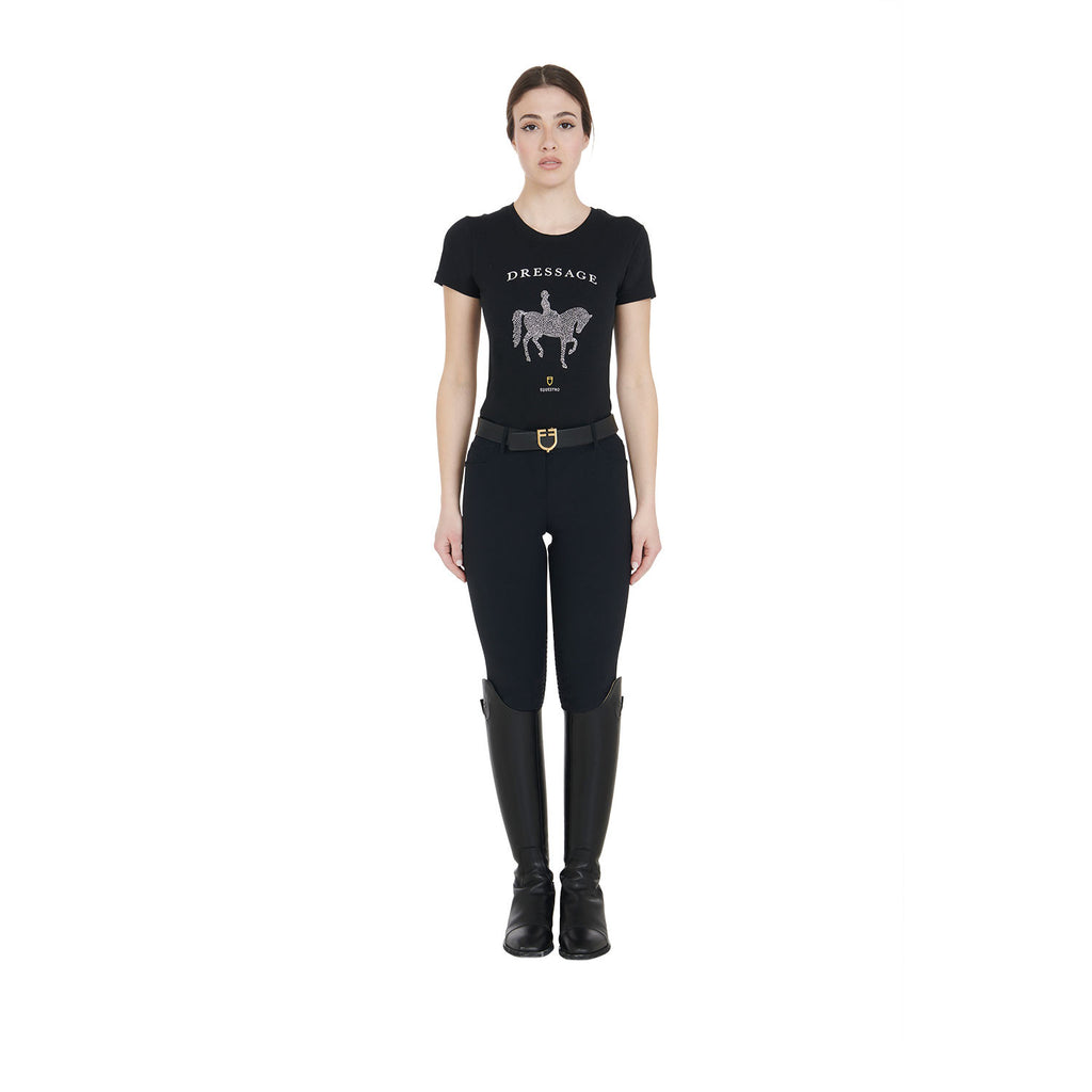 Women's slim fit t-shirt dressage with rhinestone
