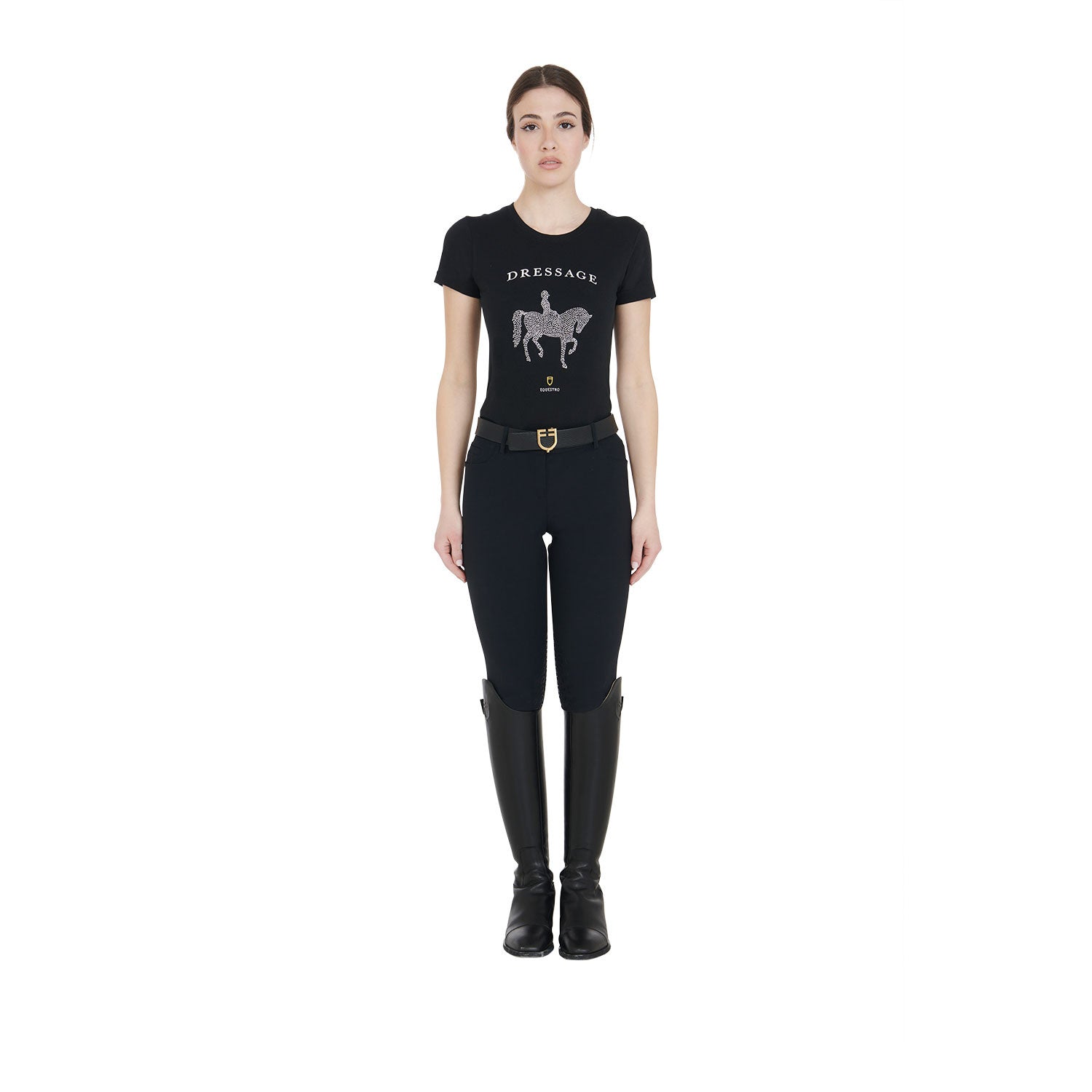 Women's slim fit t-shirt dressage with rhinestone