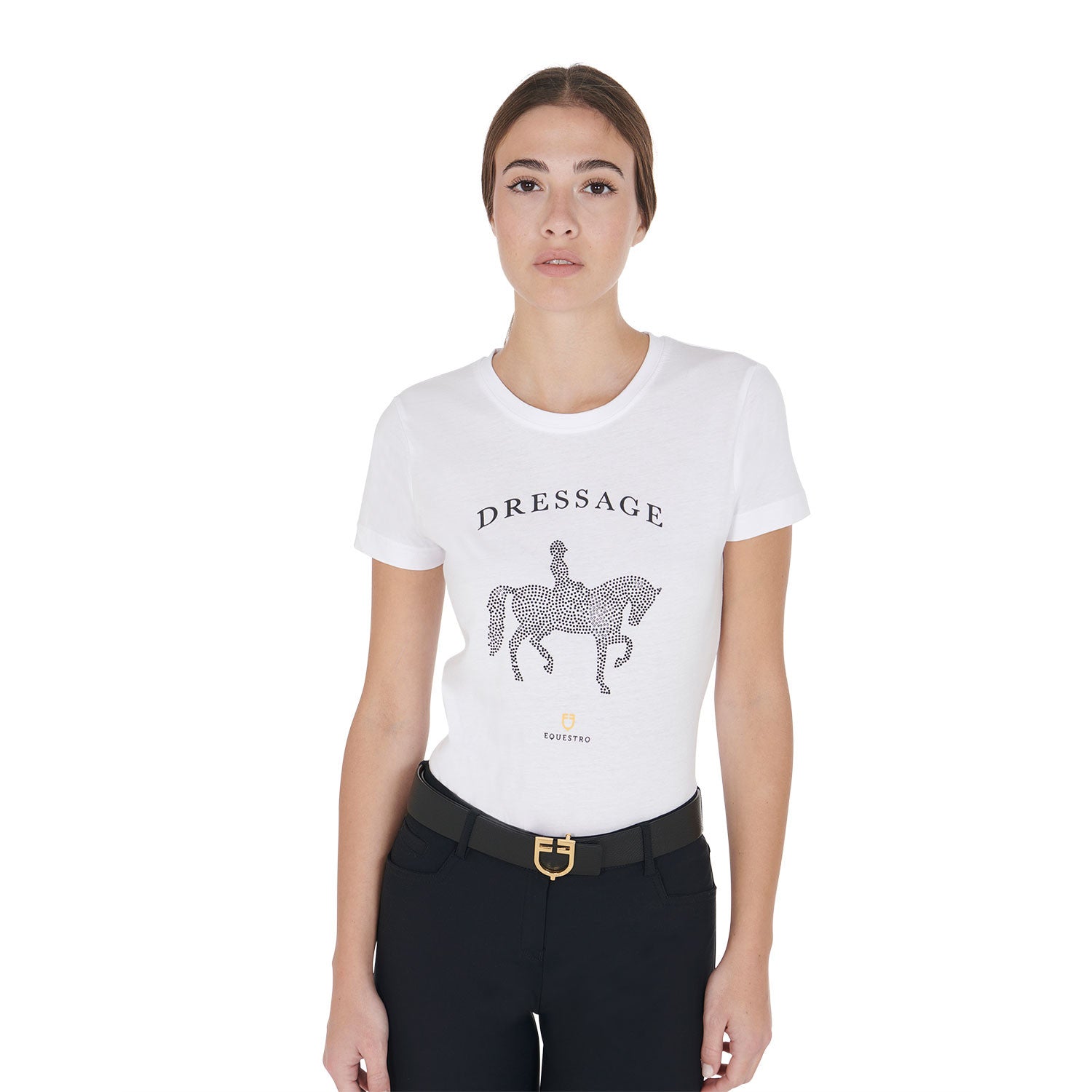 Equestro Women's slim fit t-shirt dressage with rhinestone
