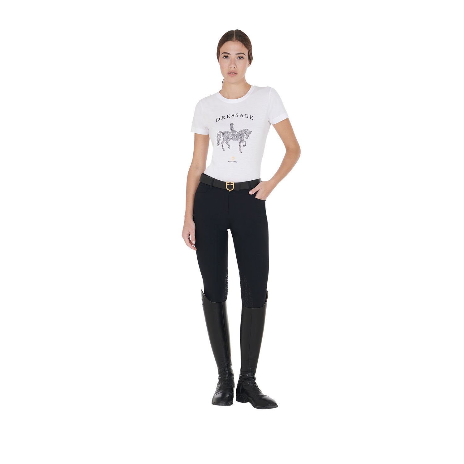 Women's slim fit t-shirt dressage with rhinestone