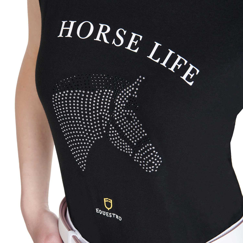 Women's slim fit t-shirt horse life with rhinestone