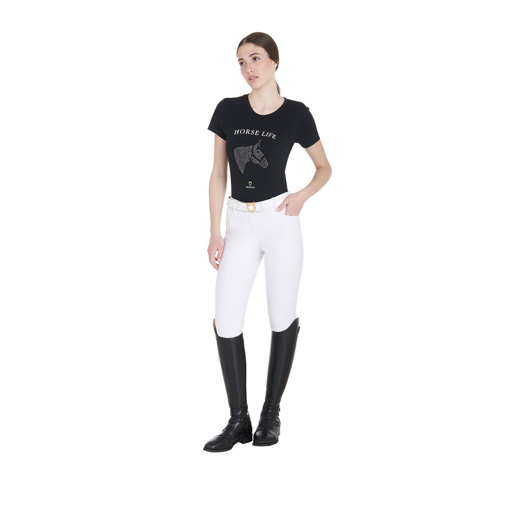 Women's slim fit t-shirt horse life with rhinestone