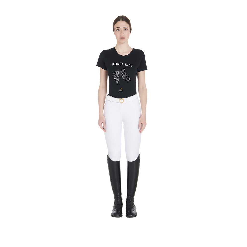 Women's slim fit t-shirt horse life with rhinestone