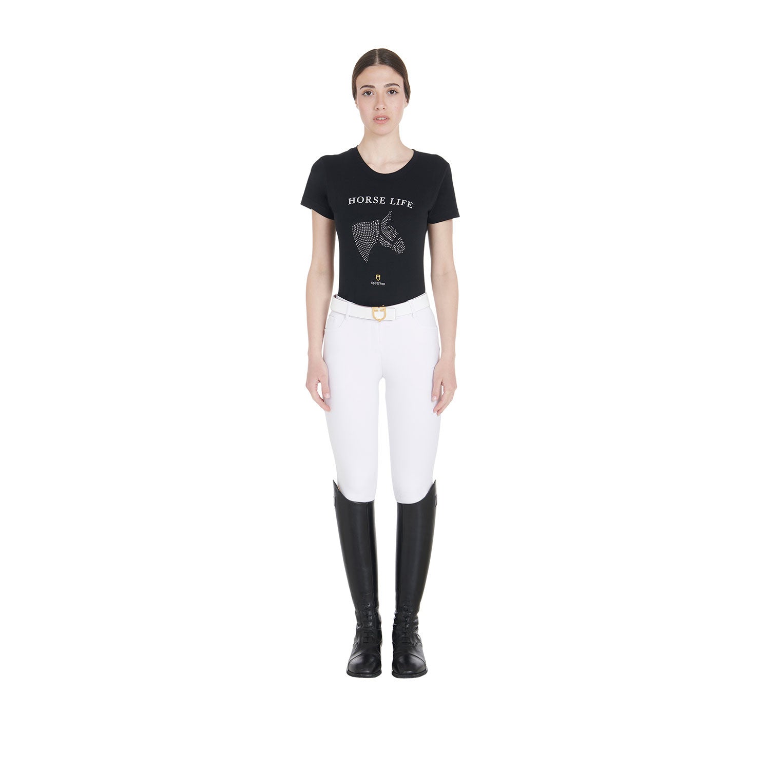 Women's slim fit t-shirt horse life with rhinestone