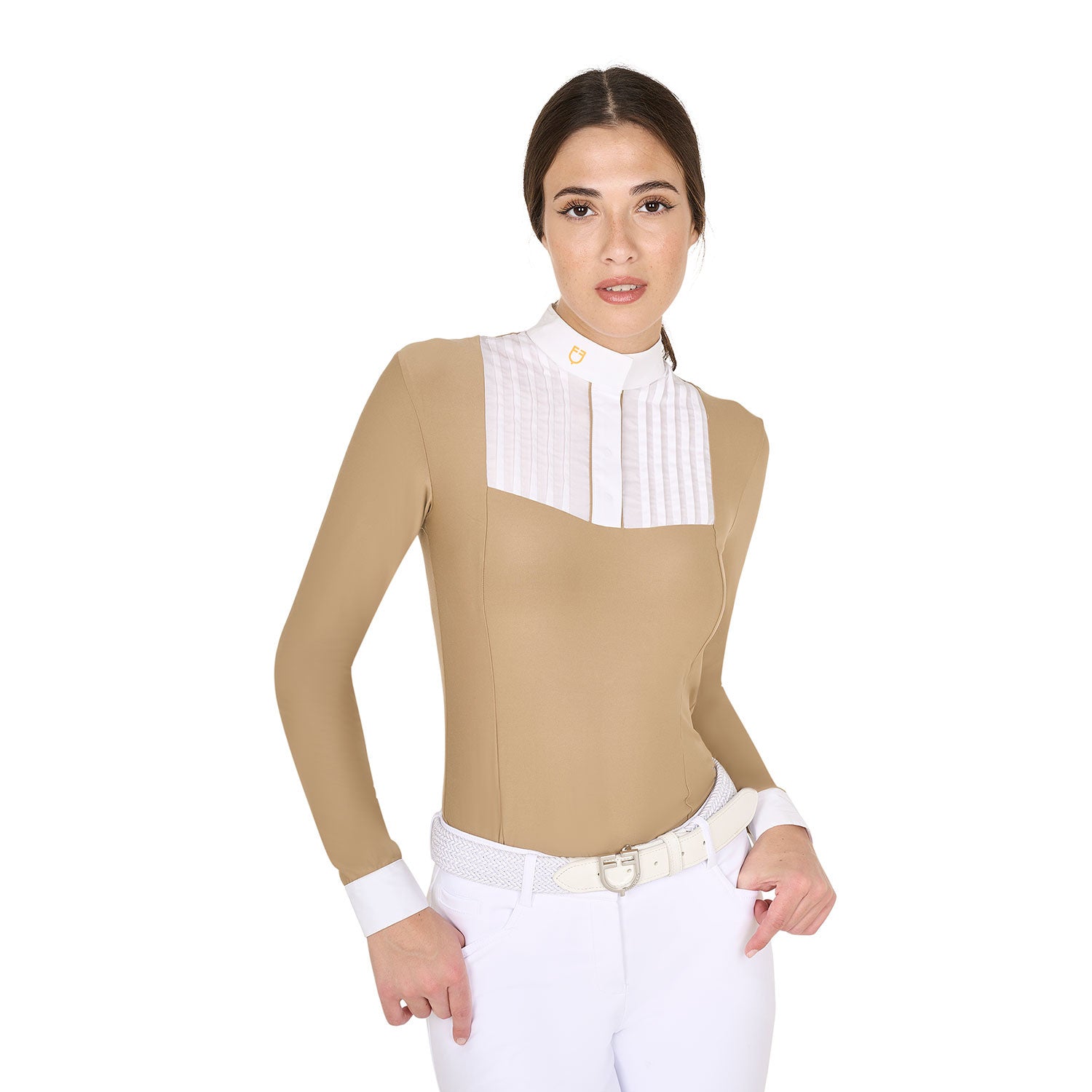 Equestro Women's slim fit polo shirt with pleated cotton