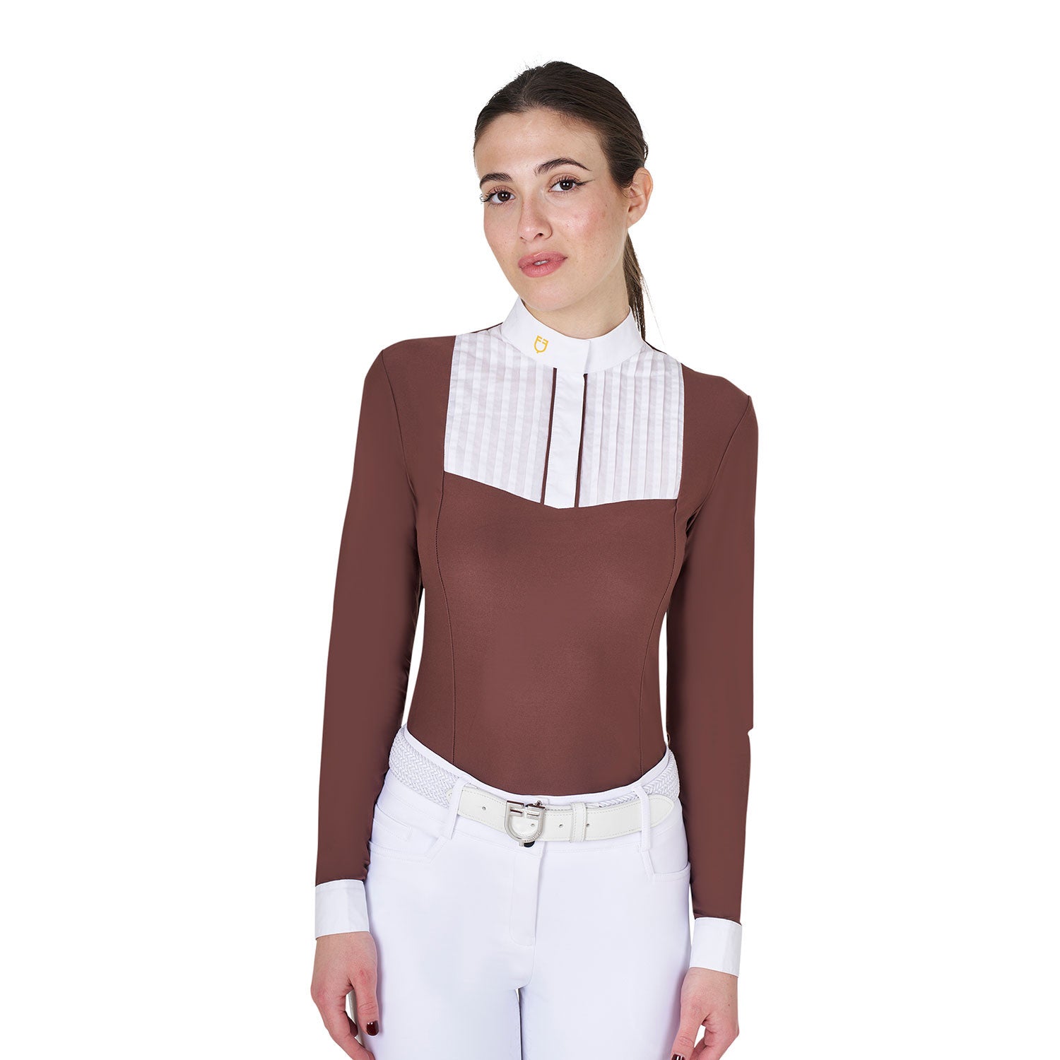 Equestro Women's slim fit polo shirt with pleated cotton