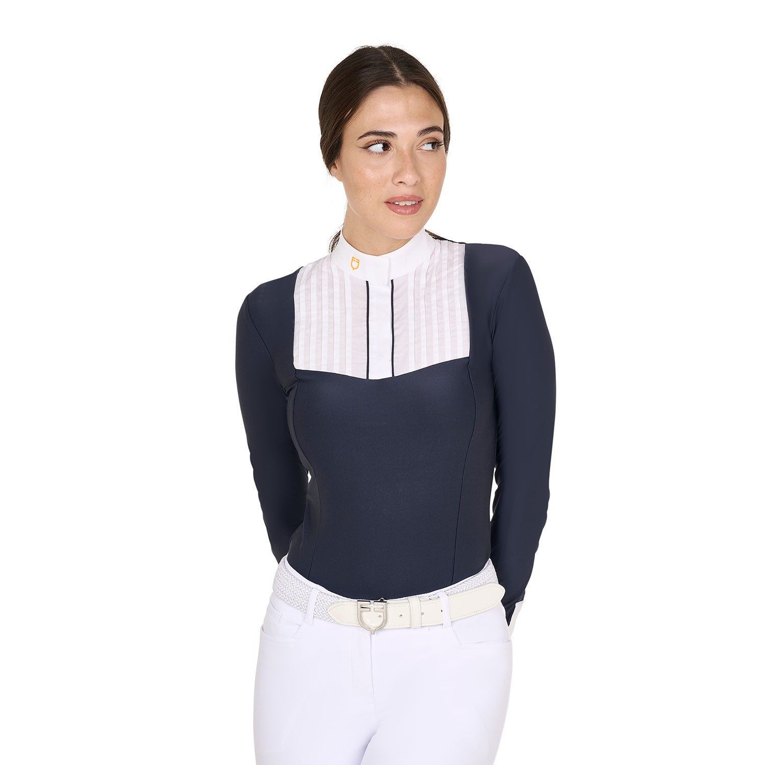 Equestro Women's slim fit polo shirt with pleated cotton