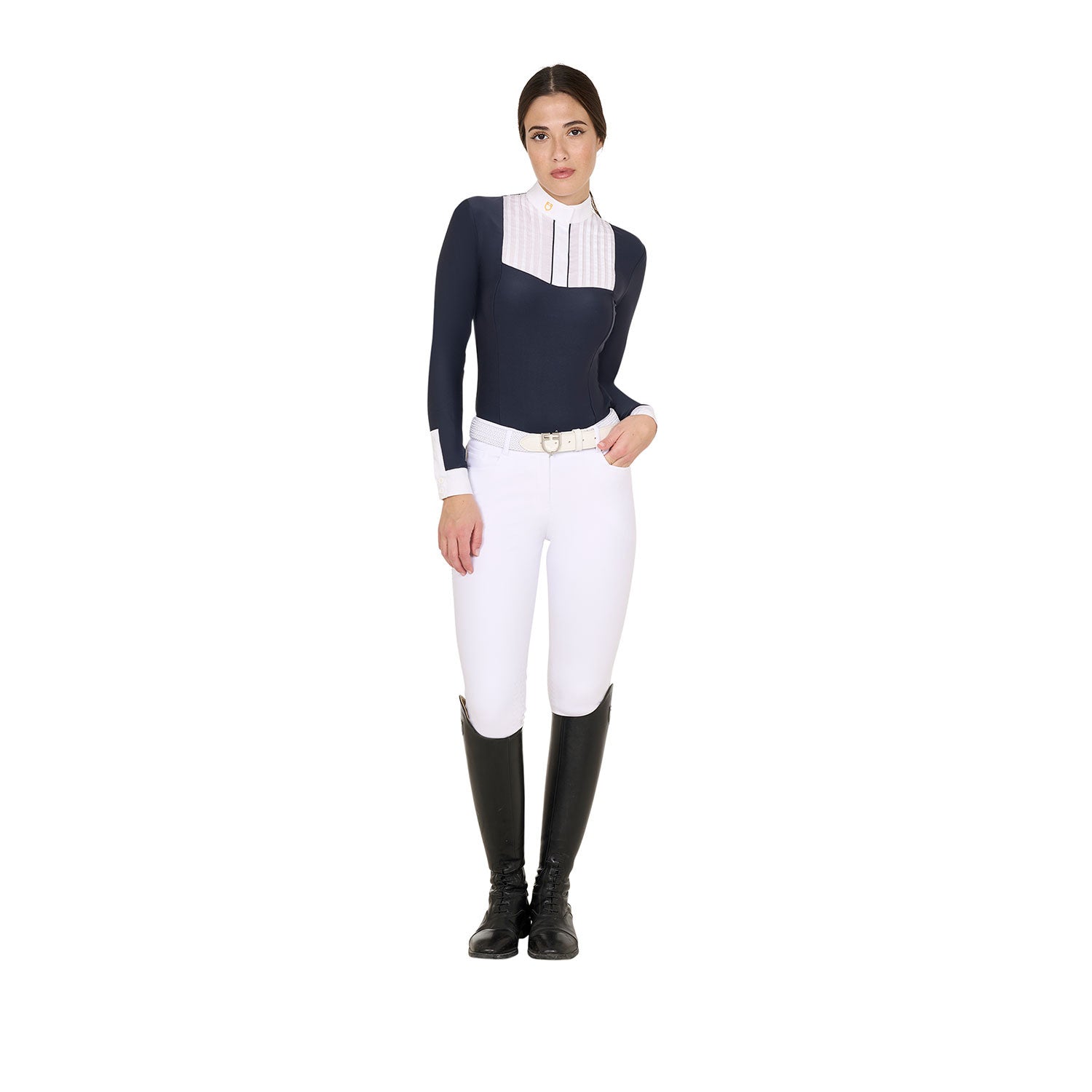Women's slim fit polo shirt with pleated cotton