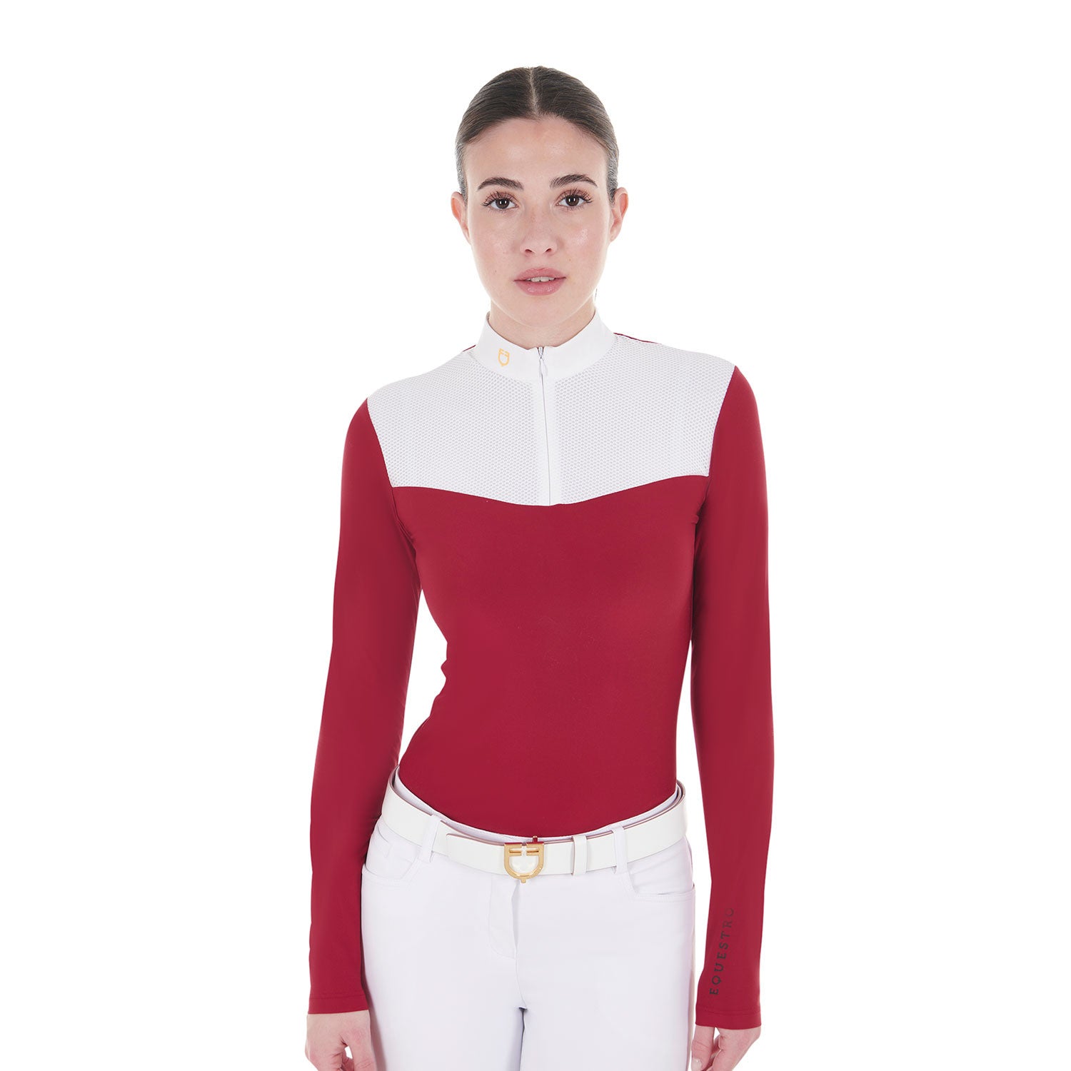 Equestro Women's competition polo shirt in technical and mesh fabric