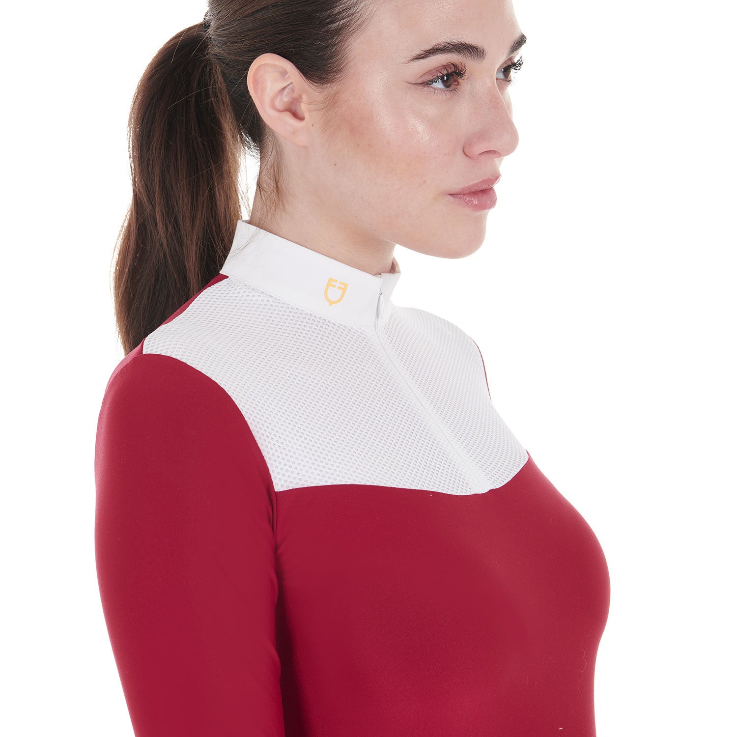 Women's competition polo shirt in technical and mesh fabric