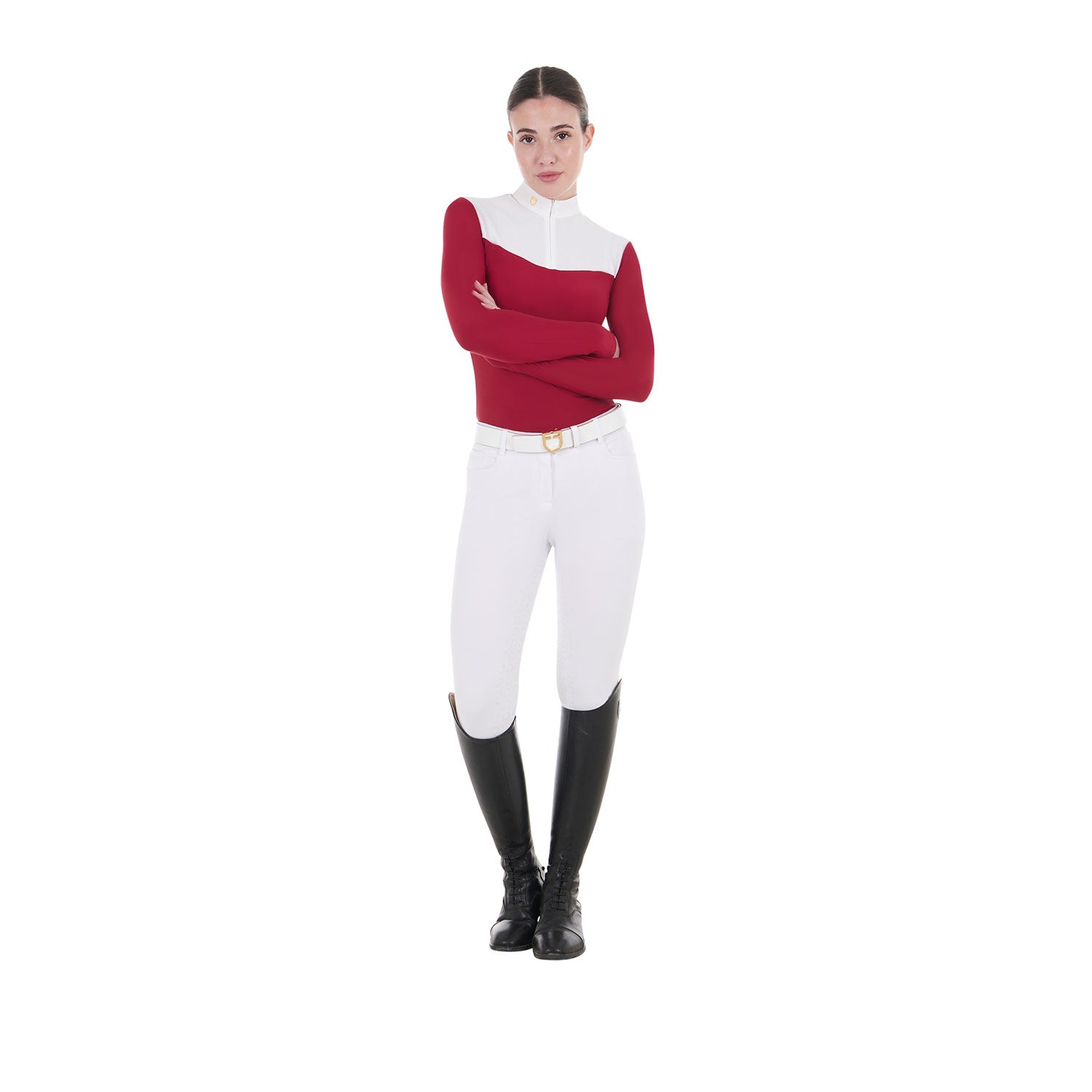 Women's competition polo shirt in technical and mesh fabric