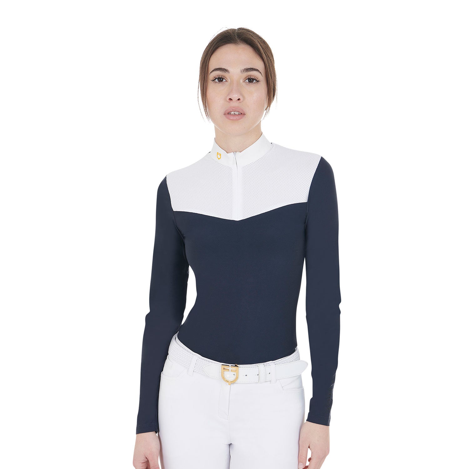 Equestro Women's competition polo shirt in technical and mesh fabric
