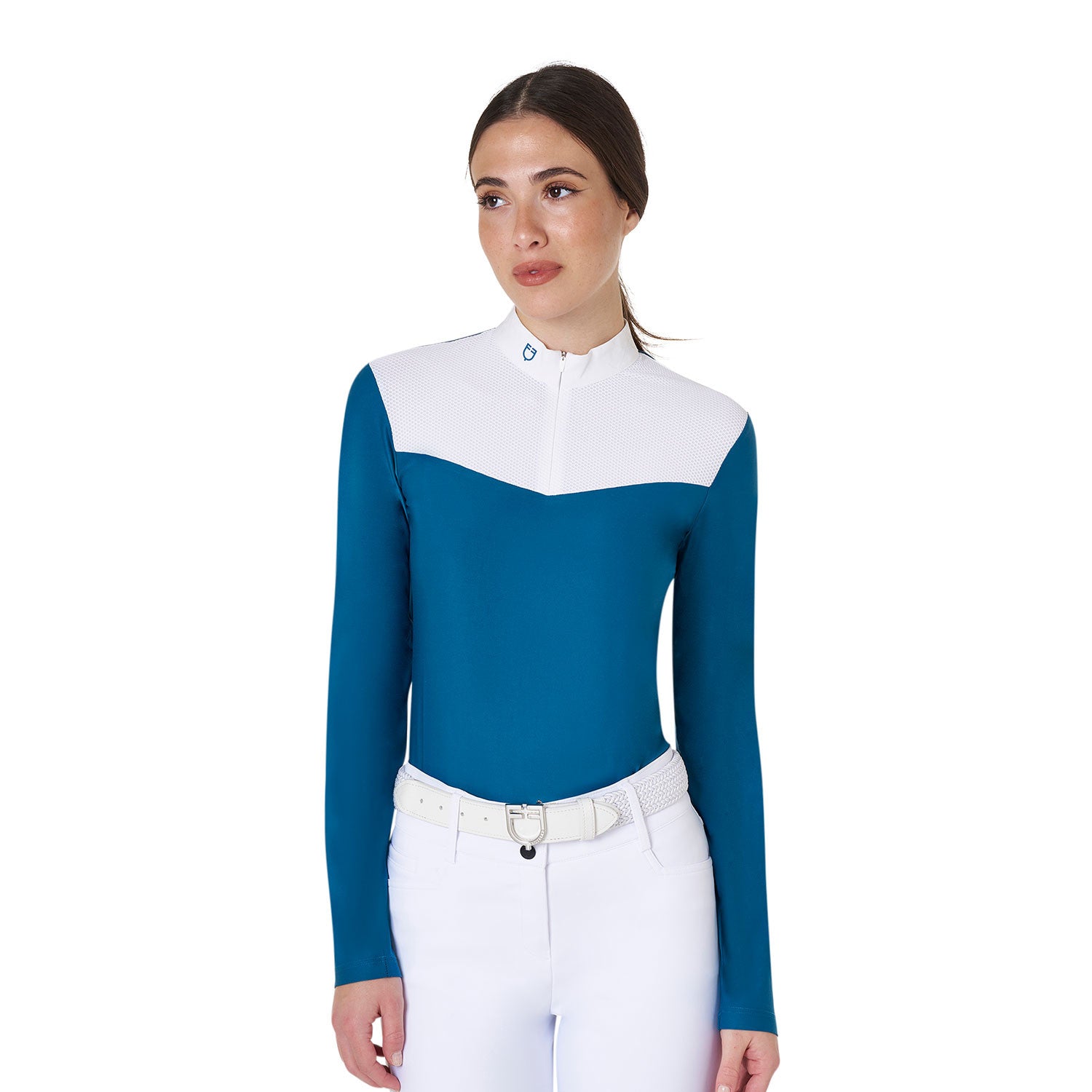 Equestro Women's competition polo shirt in technical and mesh fabric