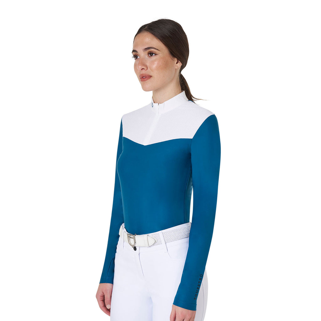 Women's competition polo shirt in technical and mesh fabric