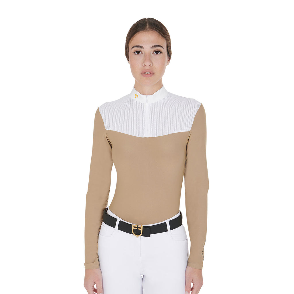 Women's competition polo shirt in technical and mesh fabric