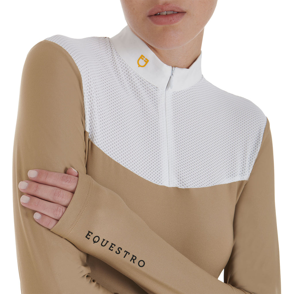 Women's competition polo shirt in technical and mesh fabric
