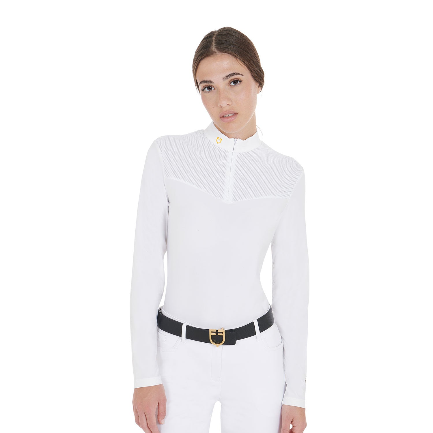 Equestro Women's competition polo shirt in technical and mesh fabric