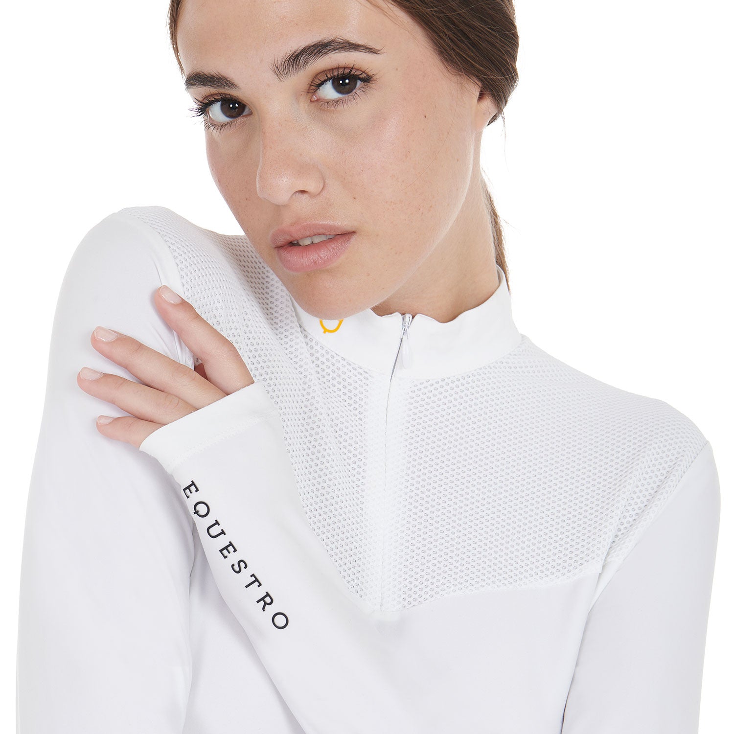 Women's competition polo shirt in technical and mesh fabric