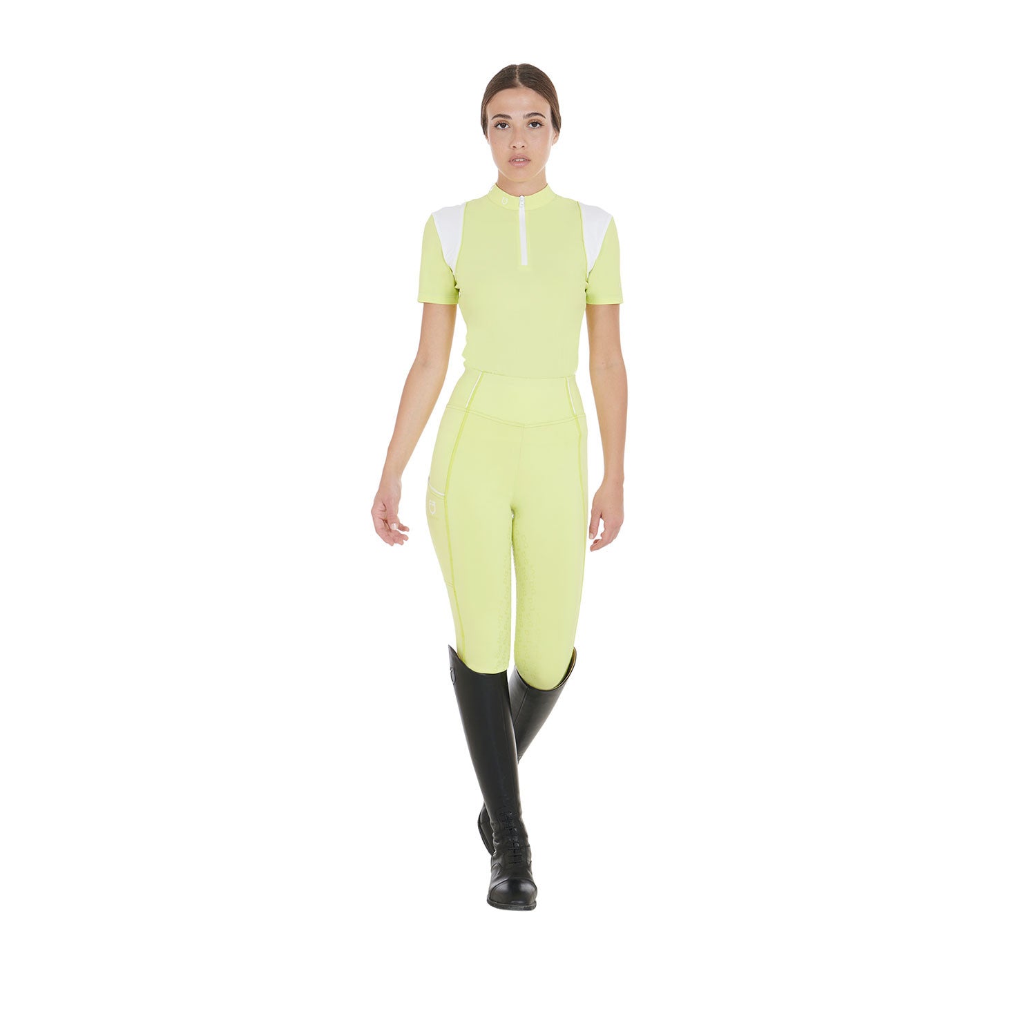 Women's slim fit training polo shirt with mesh inserts