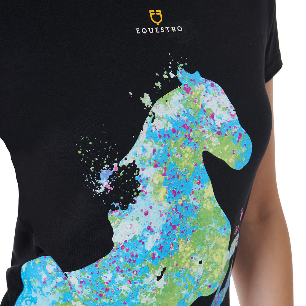 Women's slim fit T-shirt with abstract horse print