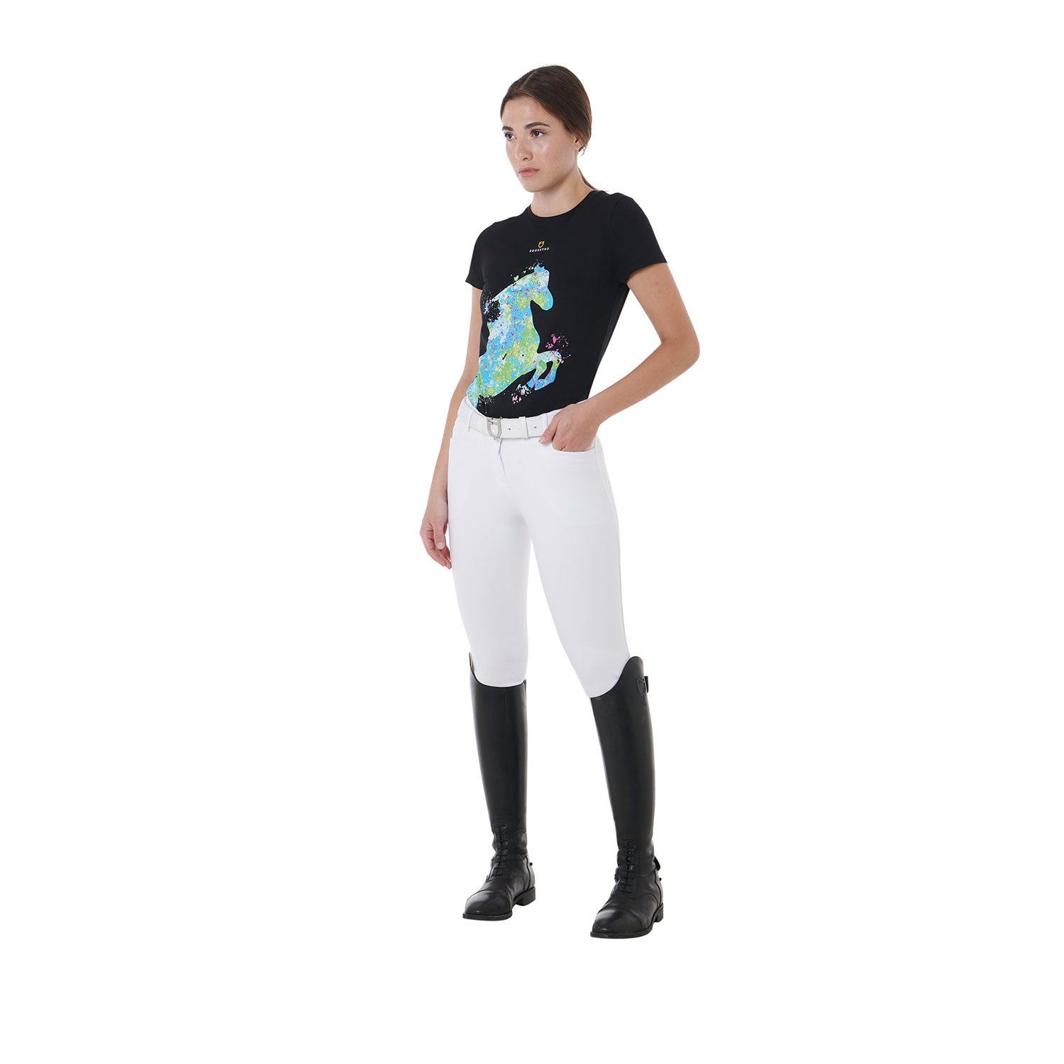 Women's slim fit T-shirt with abstract horse print