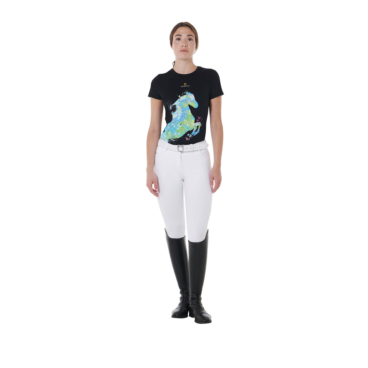Women's slim fit T-shirt with abstract horse print