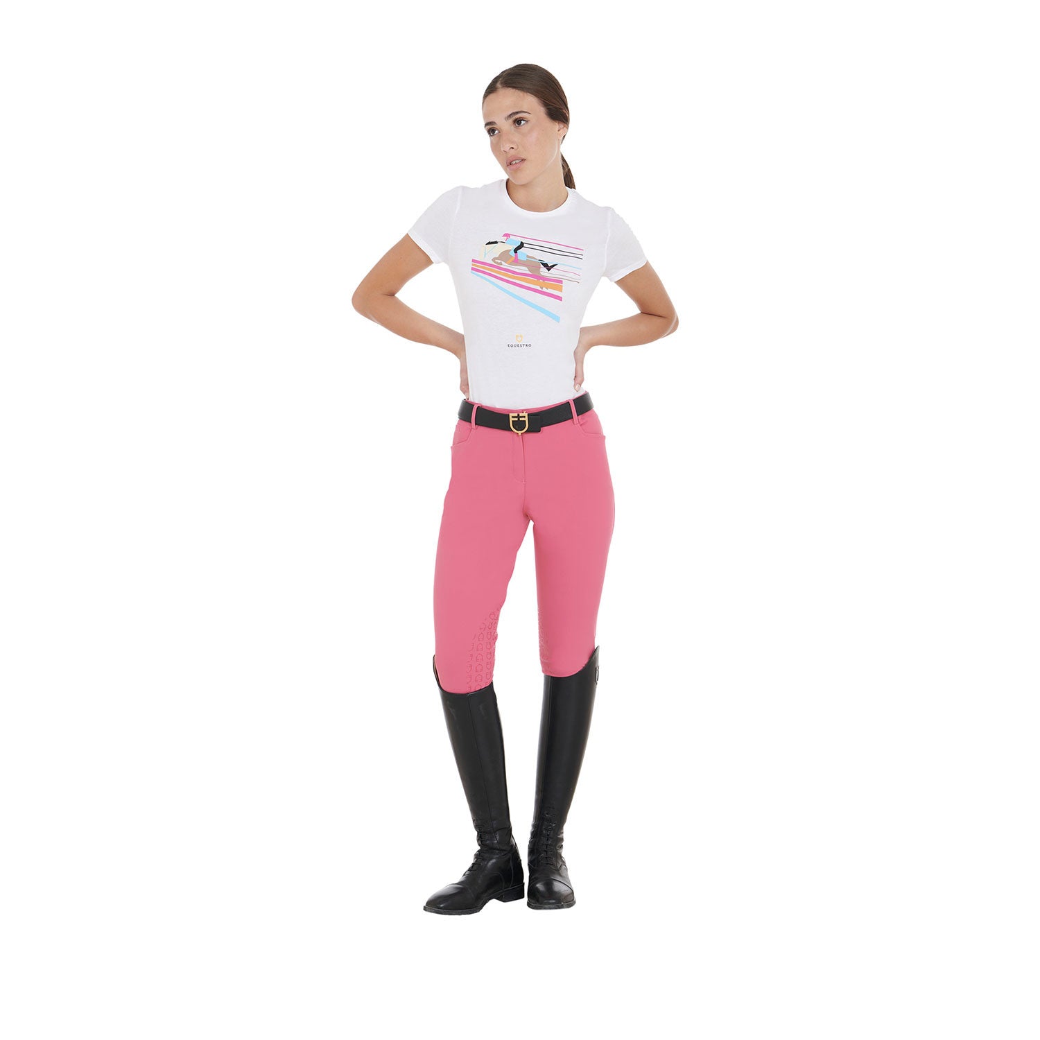 Women's slim fit T-shirt with colorful jumping design