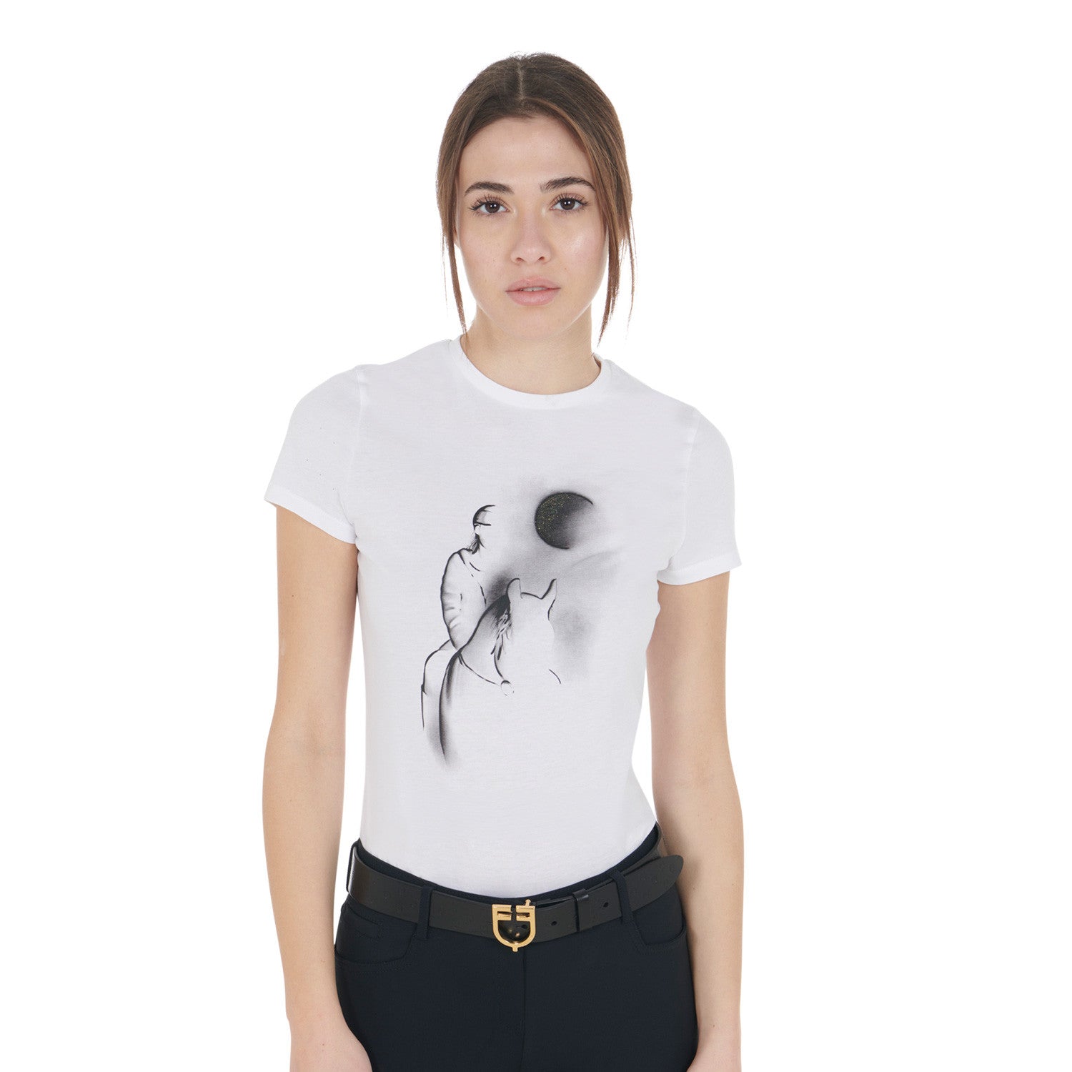 Equestro Women's slim fit T-shirt moonlight print