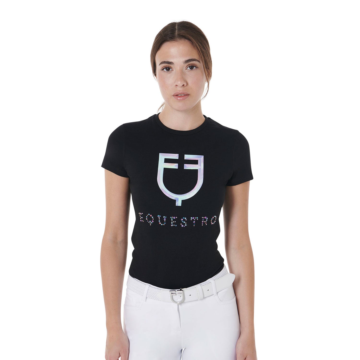 Women's slim fit multicolor logo print cotton t-shirt