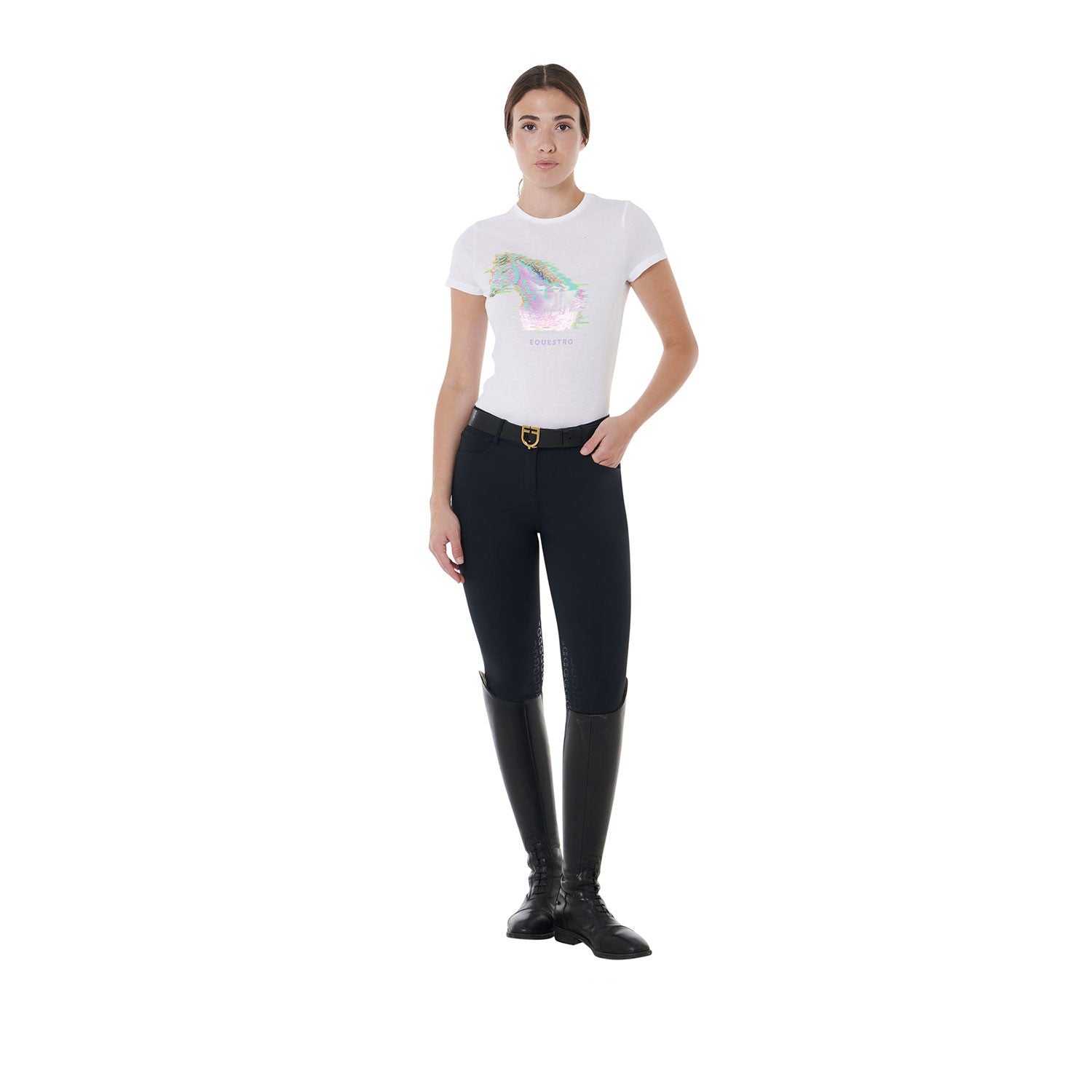 Women's slim fit horse print cotton t-shirt