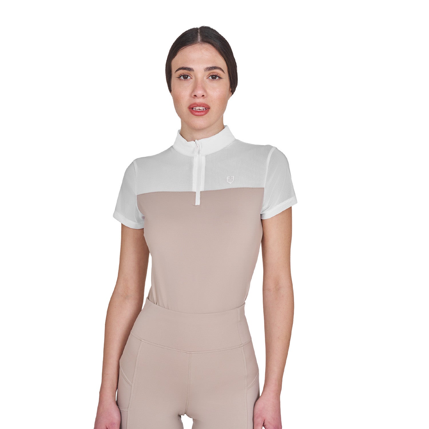 Equestro Women's training polo shirt with mesh inserts